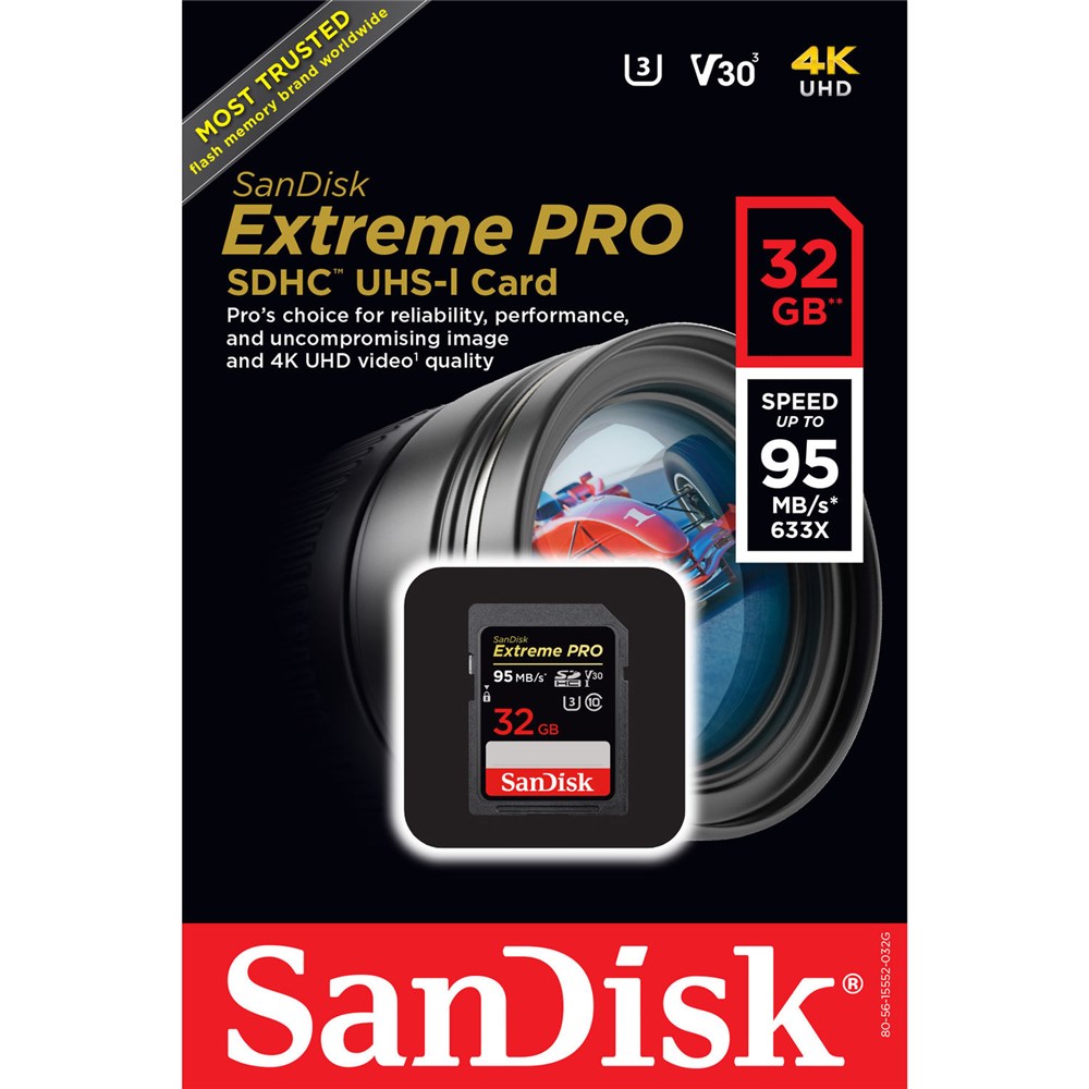 SanDisk Extreme Pro 32GB SDHC Memory Card – 100MB/s – Class 10 – Open Box